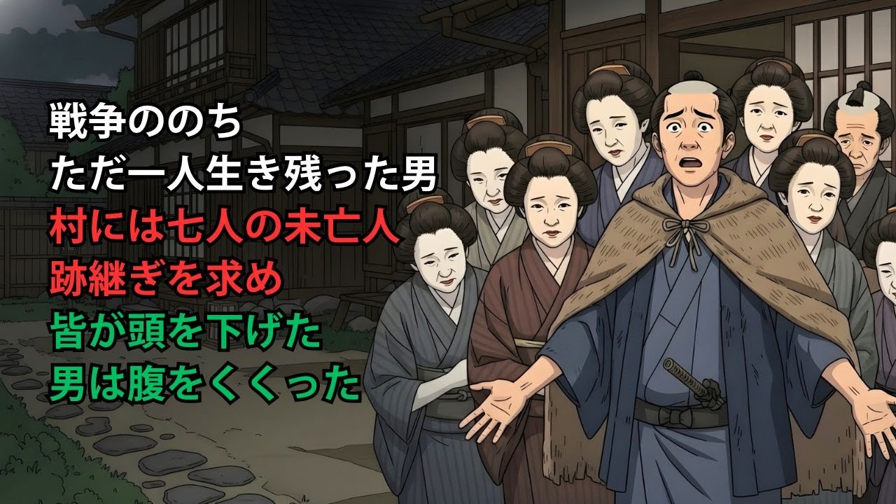 戦争後、男が唯一生き残った村で、七人の未亡人が跡継ぎを求めて頭を下げた…男はついに腹をくくった