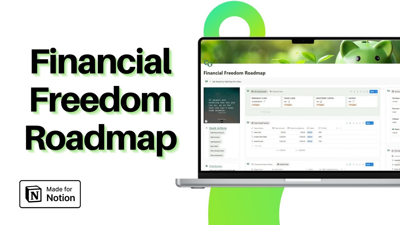 Financial Freedom Roadmap | Notion Template for Budget, Savings & Debt Payoff
