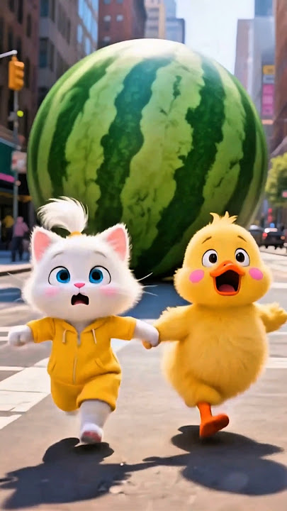 Run! kitten and Duck vs Giant Watermen #catlovers #funny #cartoon #pets #comedy #shorts #cat
