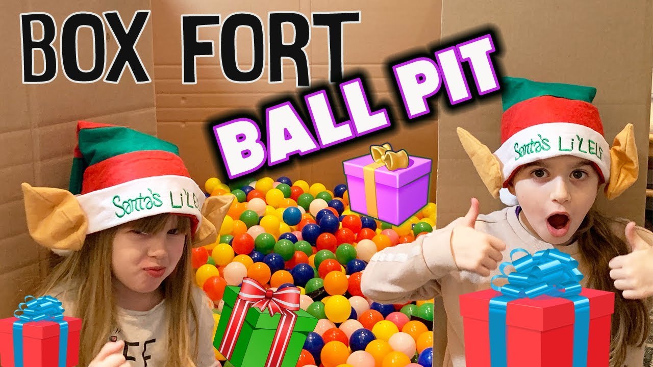 Giant Box Fort Ball Pit Surprise Toys Challenge! Kids Pretend Play