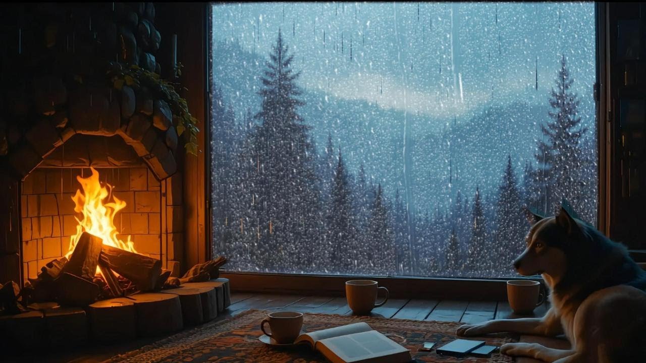 🕯️ Minimalist Cabin Ambience with Rain & Fireplace | Relaxing Background for Focus & Peace