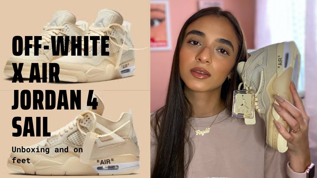 Off White x Air Jordan 4 Sail | On Feet | Unboxing | Angele Jelly ...