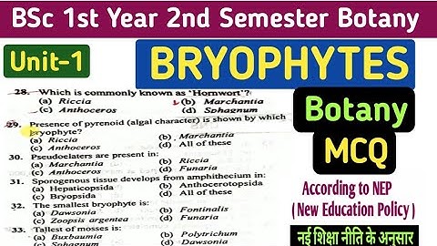 MCQ on Bryophytes// BSc 1st Year 2nd Semester Botany Unit 1 Bryophytes// MCQ on Bryophytes in Hindi