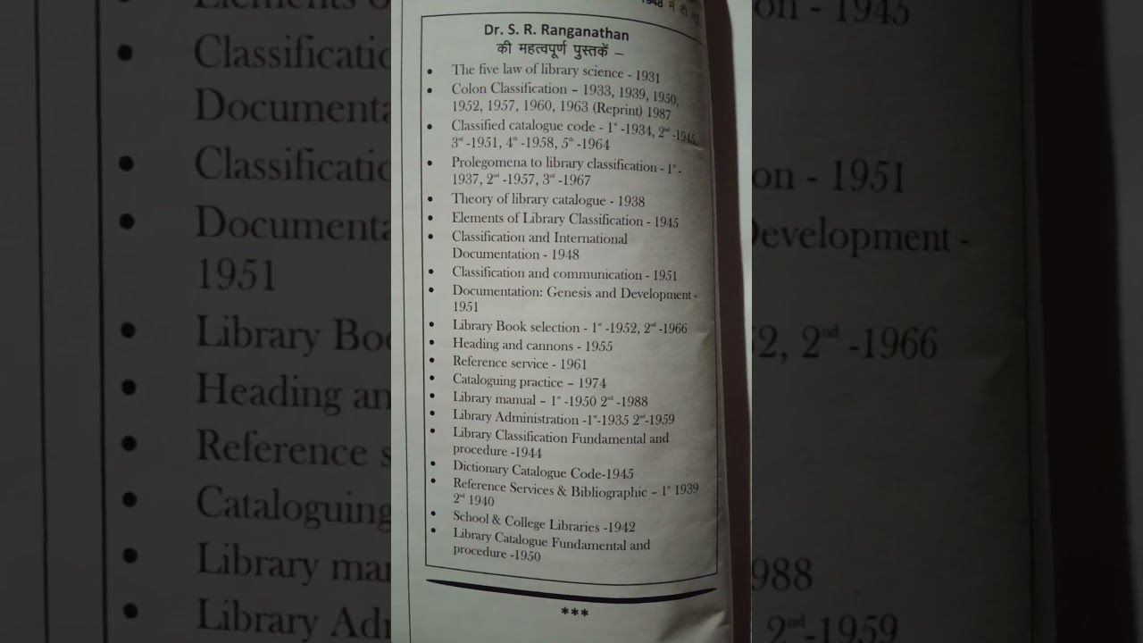 Dr sr rangnathan important books details 