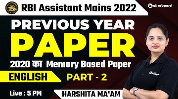 RBI Assistant Mains English Previous Year Question Paper 2020 | Part - 2 | Harshita Ma