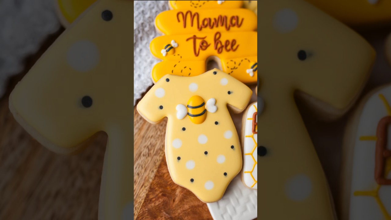 Bee onesie cookie from Mama to Bee baby shower set 