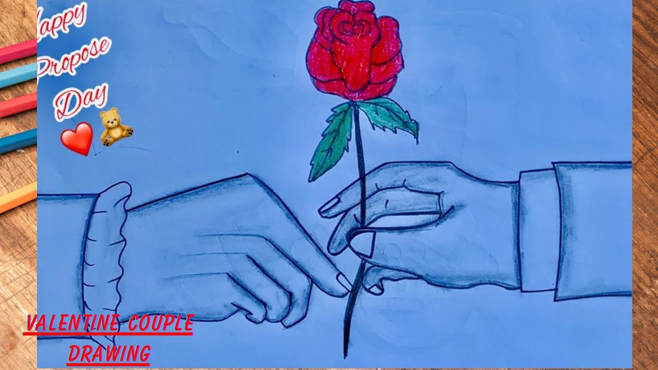 how to draw a valentine couple drawing step by step_world rose day ...