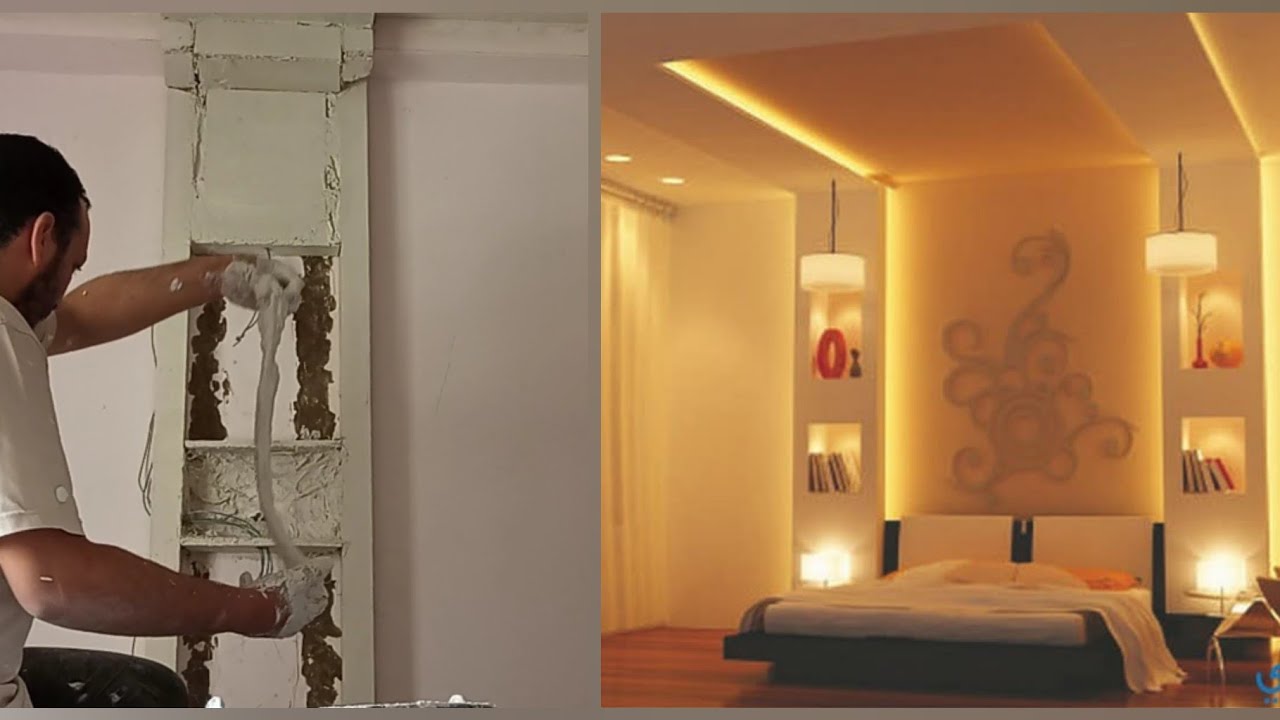 تركيب ديكور غرفة النوم مع اطاجير في رأس الفراش youtube