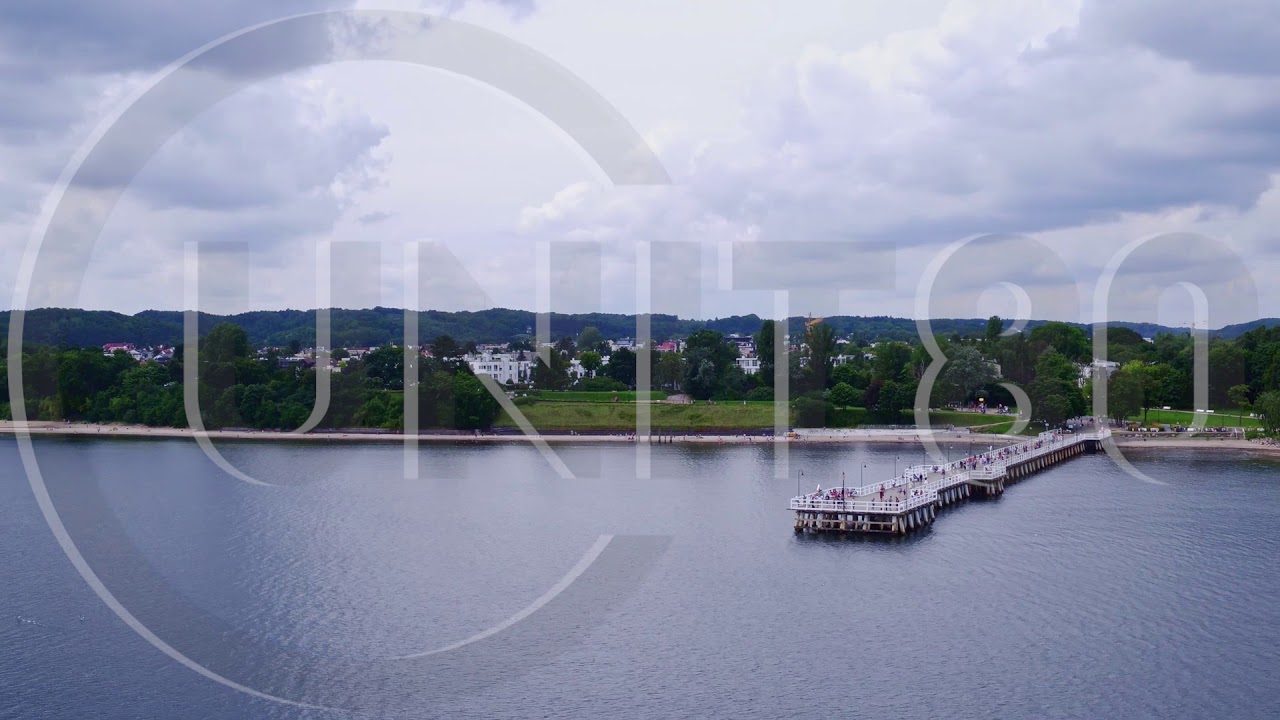 0498 Drone footage of the Sopot's pier during a sunny day.