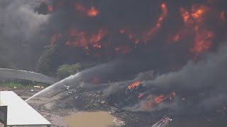 5 p.m. update: More than 100 firefighters battle large tire fire at recycling facility near Houston