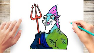 How to Draw Cartoon Poseidon