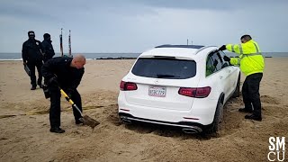 Police Dig Out Abandoned Car Stuck in Sand at Venice Beach