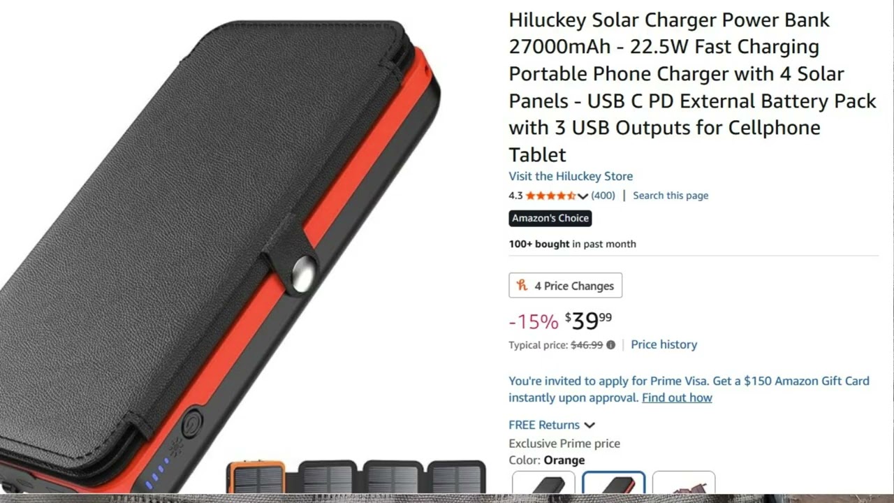 Hiluckey 27000 mAh Solar Charged Powerbank