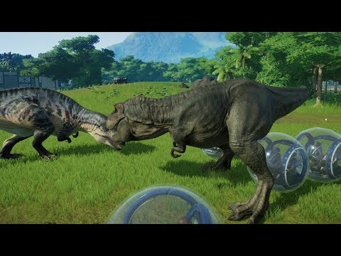 2-t-rex-vs-6-acrocanthosaurus-awesome-fight---jurassic-world-evolution
