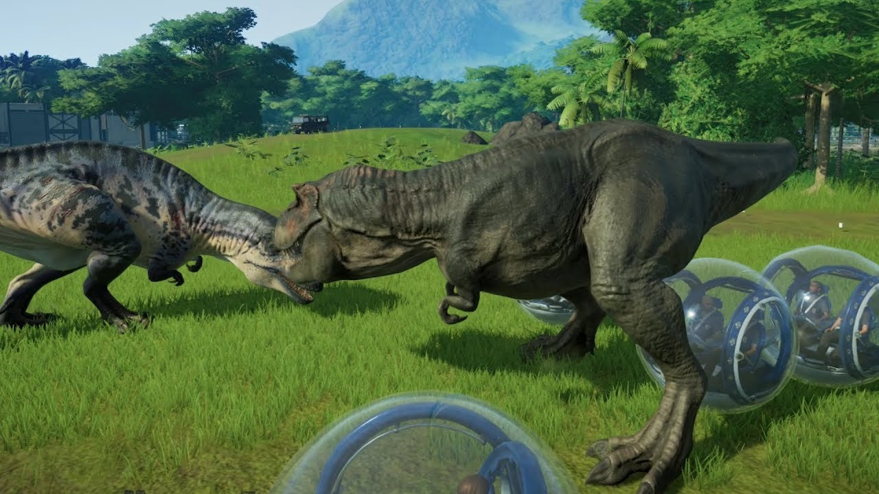 2 T-Rex VS 6 Acrocanthosaurus Awesome Fight - Jurassic World EvolutionJuras...