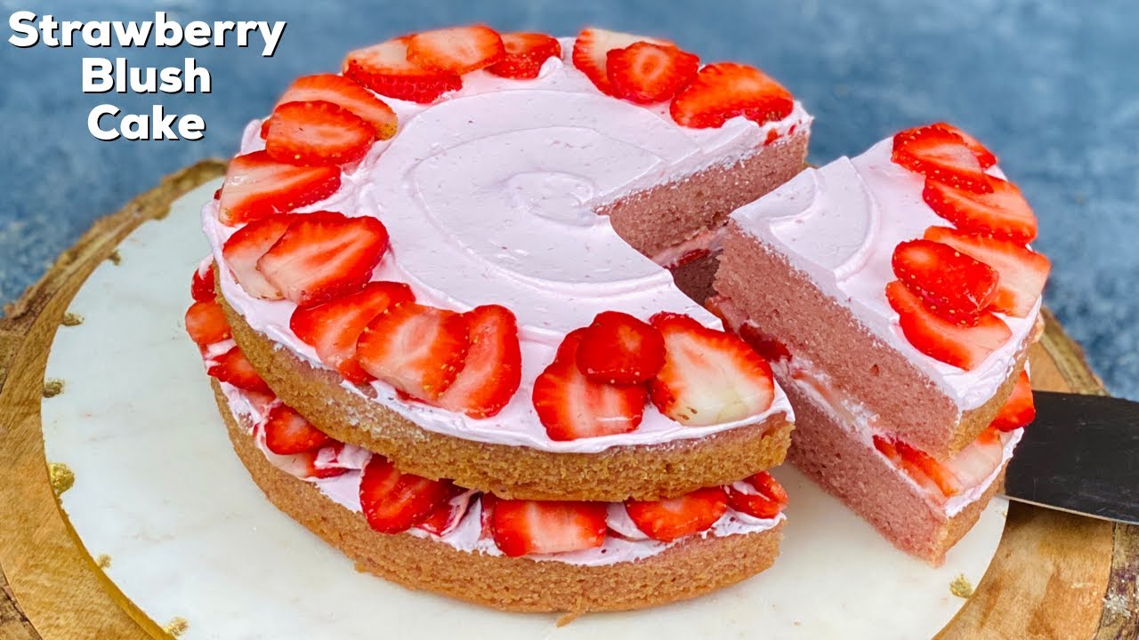 Strawberry Blush Cake | Fresh Strawberry Cake with Strawberry Cream | Eggless Cake | Flavourful Food