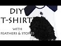 How to make designer T-shirt - DIY T-Shirt with Feathers &amp; Stones (Hindi)