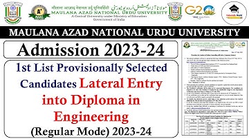 Manuu 1st Selected Candidates List of Lateral Diploma || Manuu Admission 2023-24 || @UniversityWorld