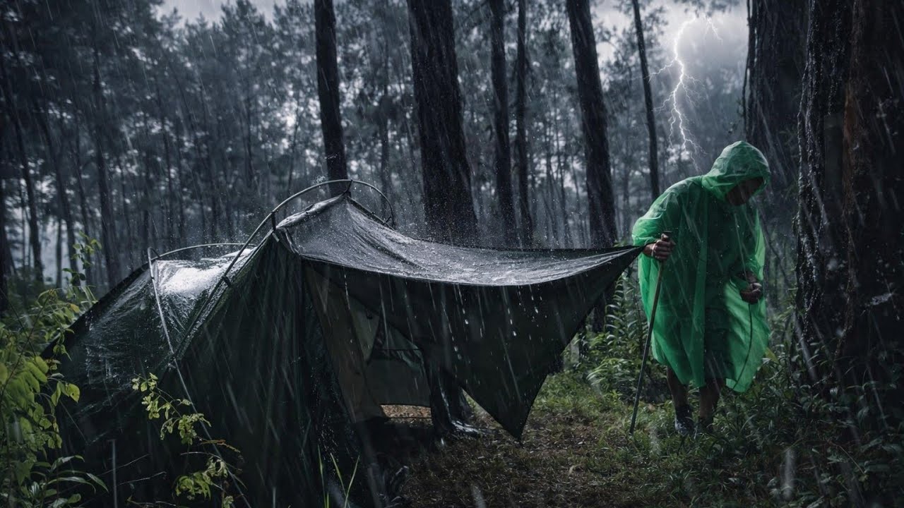 Peaceful Solo Camping in Heavy Rain & Wind | Nature Ambience