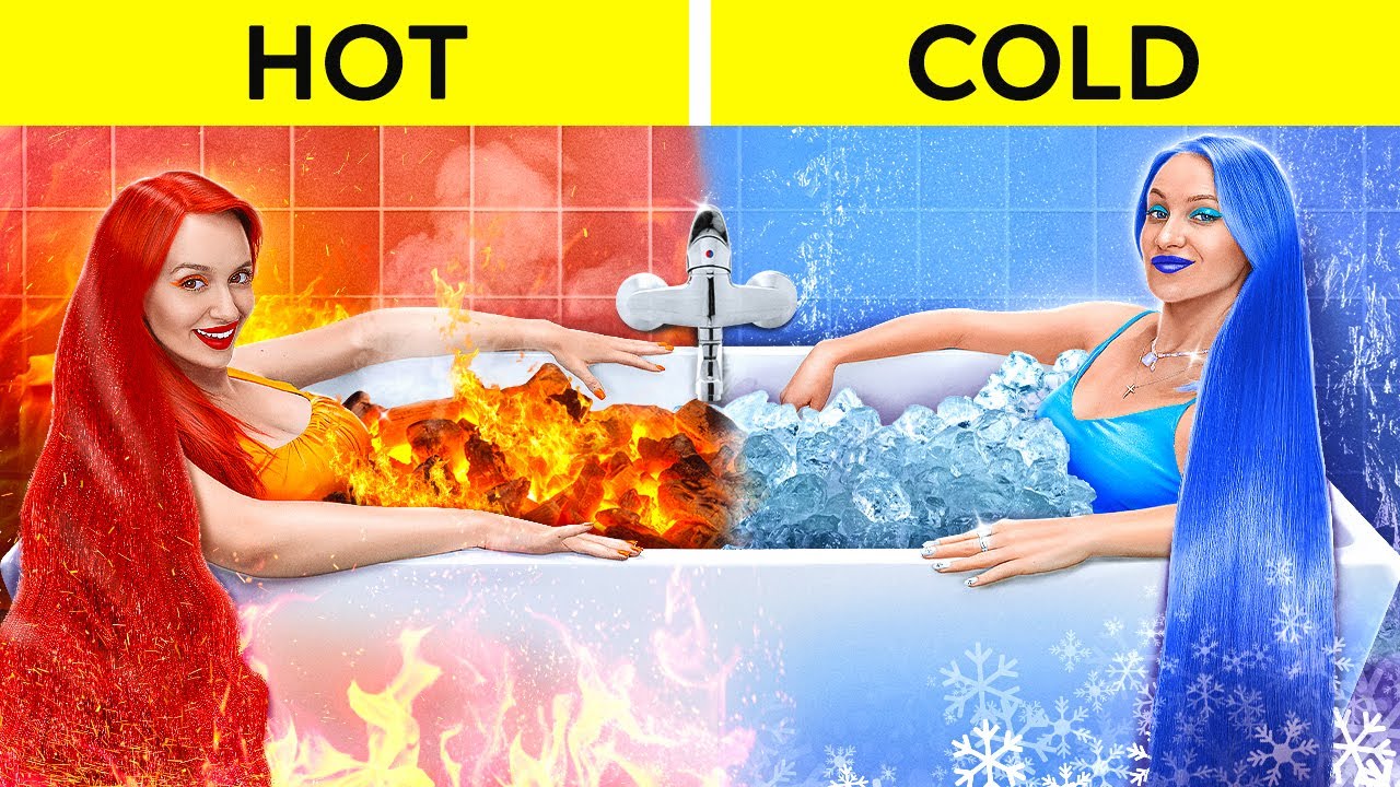 Extreme Hot Vs Cold Challenge Ice Queen Vs Fire Girl Adopted Elements By 123go Challenge 