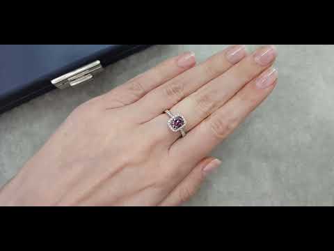 Ring with pink sapphire 1.41 ct and diamonds in 18K white gold Video  № 2