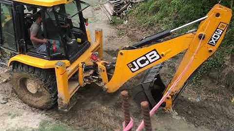JCB Backhoe Loader Working Bridge Construction - JCB Making Bridge Foundation