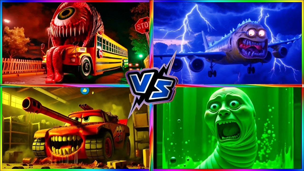 SCHOOL BUS EATER 🚌 vs LIGHTNING MCQUEEN TANK 🚗 THOMAS TRAIN EATER 🚆 | EPIC TILES HOP BATTLE!