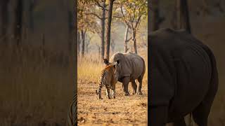 When Apex Predators Meet: A Rare Tiger and Rhino Encounter! #TigerVsRhino #ClashOfTitans #Wildlife