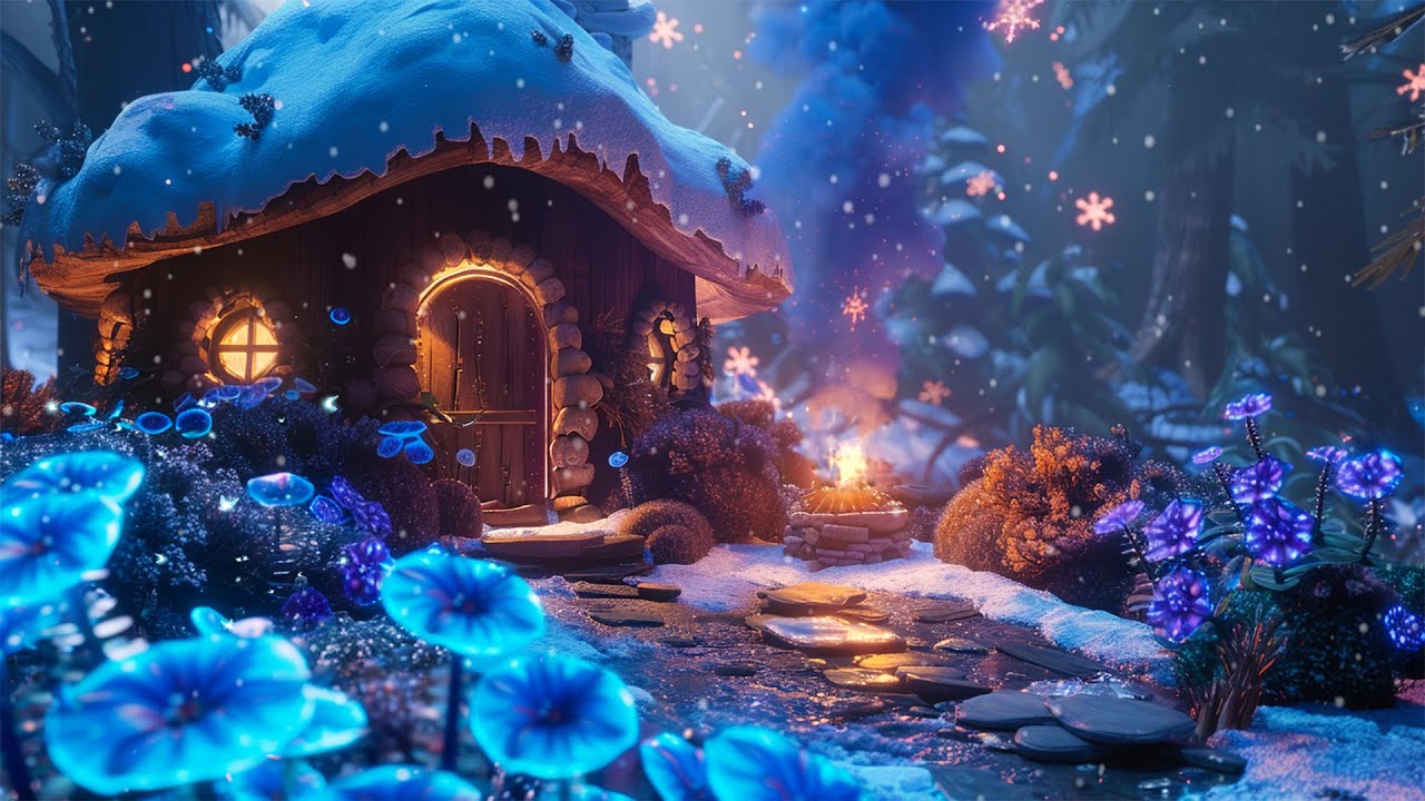 Winter Enchanted Forest Night Ambience ❄️Snowy Day, Soothing Magical Music Help You Relax, Focus