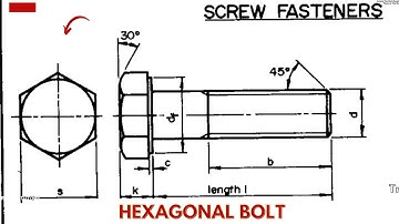 How to construct a metric Hexagonal bolt, nut with washer face head (screw fasteners)