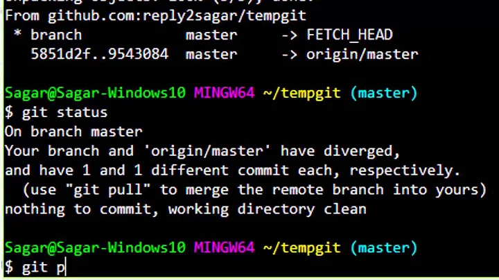 your branch and 'origin master' have diverged in Git