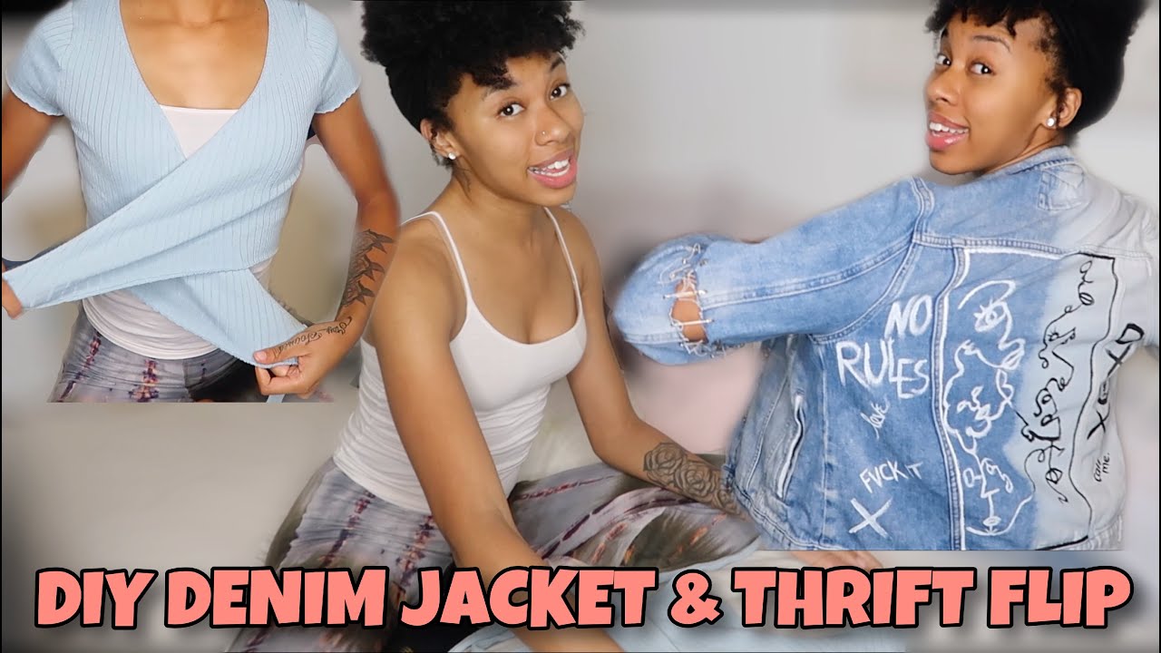 Thrift Flip / Denim Jacket DIY using Safety Pins & Acrylic Paint