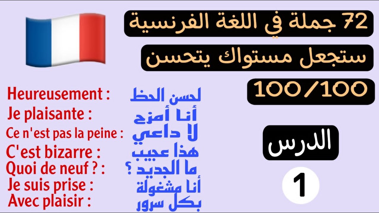 الدرس الأول : الجمل و العبارات الأكثر استعمالا في اللغة الفرنسية (شاهد و لاحظ تطور مستواك)