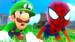 Super Mario Odyssey: Luigi vs Spiderman - Full Game Walkthrough (2-Player Splitscreen Race)