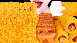 ASMR MUKBANG｜CHEESY CARBO FIRE NOODLES, CHEESE SPAM, CORN DOGS 꾸덕 까르보 불닭볶음면, 치즈스팸 EATING SOUNDS 먹방