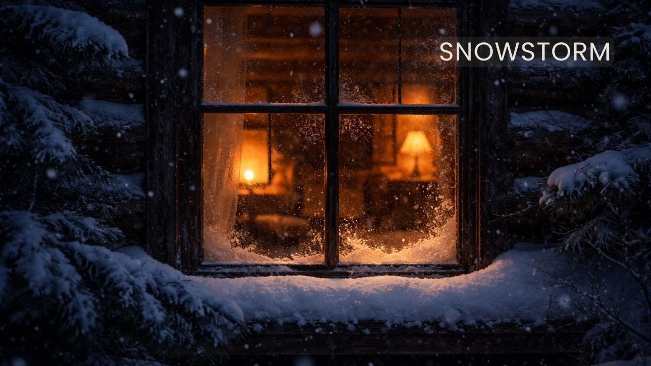 Winter Snowstorm with Distant Fireplace – 10 Hours | Deep Sleep, Cozy Night Ambience