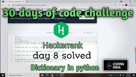hackerrank 30 days of code - python | day 8 solution | hackerrank problem solving | coding india