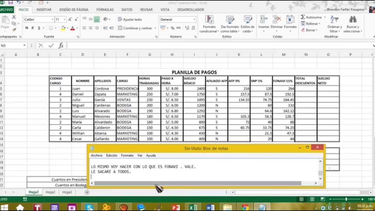 Llenando Planilla En Excel Youtube