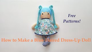 ブルーヘアの女の子の着せ替え人形の作り方（型紙付き）
