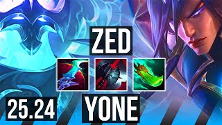ZED vs YONE (MID) | Good KDA: 15/1/6 | KR Master | 25.24