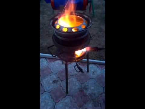 Мангал-печь для казана из колесных дисков! Шикарная вещь!!! - YouTube