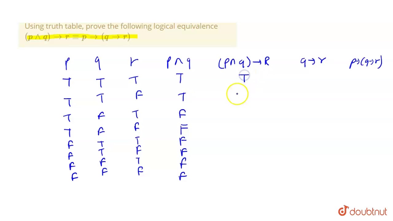 Using Truth Table Prove The Following Logical Equivalence P Q Rarr R P Rarr Q Rarr R Youtube