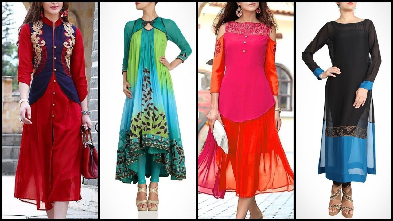 Top Trendy 50 Faux Georgette Embroidery Work Party Wear Kurti Designs/Chiffon Kurta Designs