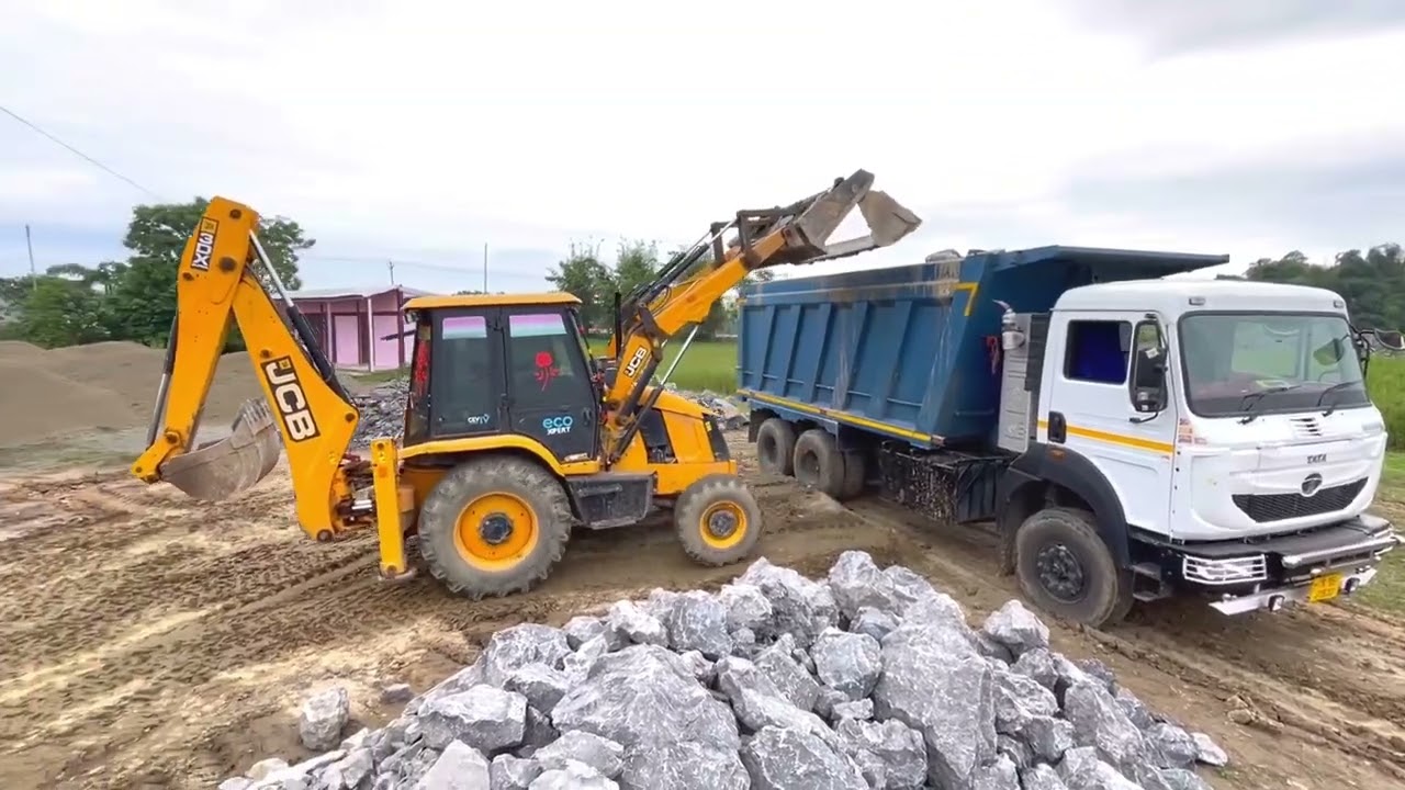 JCB Loading Stone Into Dumper Truck | Heavy Machinery Work ||#Tajbul9457