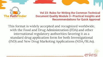 Vol 23 - Tips for Writing the CTD Quality Module 3