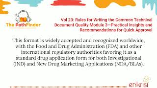Vol 23 - Tips for Writing the CTD Quality Module 3