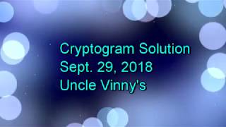 Cryptogram Solution, Sept. 29: Uncle Vinny's