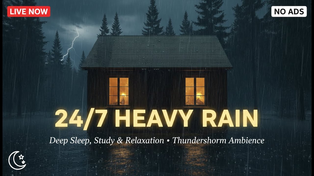 🌧️ LIVE Rain Sounds for Sleeping 24/7 | Black Screen No Thunder Deep Sleep USA Storm