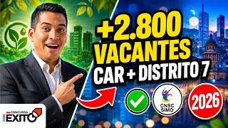 Concurso CAR y Distrito 7 2026:  2.800 VACANTES CNSC | Fechas, Requisitos e Inscripcion SIMO