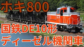 水郡線を走るホキ800 4両と牽引する国鉄DE10形ディーゼル機関車